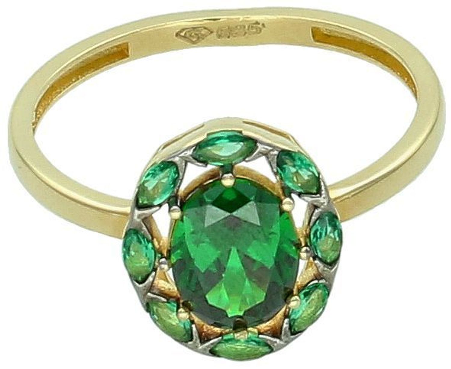 Złoty pierścionek vintage zielona cyrkonia próba 585 rozmiar 17, PI 6765B 585. Elegancki pierścionek w stylu vintage, wykonany z żółtego złota o próbie 585, z piękną zieloną cyrkonią jako 2.jpg